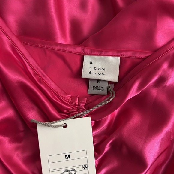 HOT PINK SLIP SATIN SLEEVELESS DRESS CAMILE - Picture 3 of 4